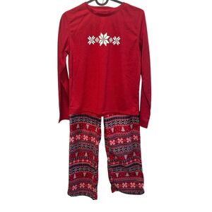 Cuddl Duds Kids Red Fair Isle Snowflake Fleece Pajama Set L‎ 10/12 NEW Cozy